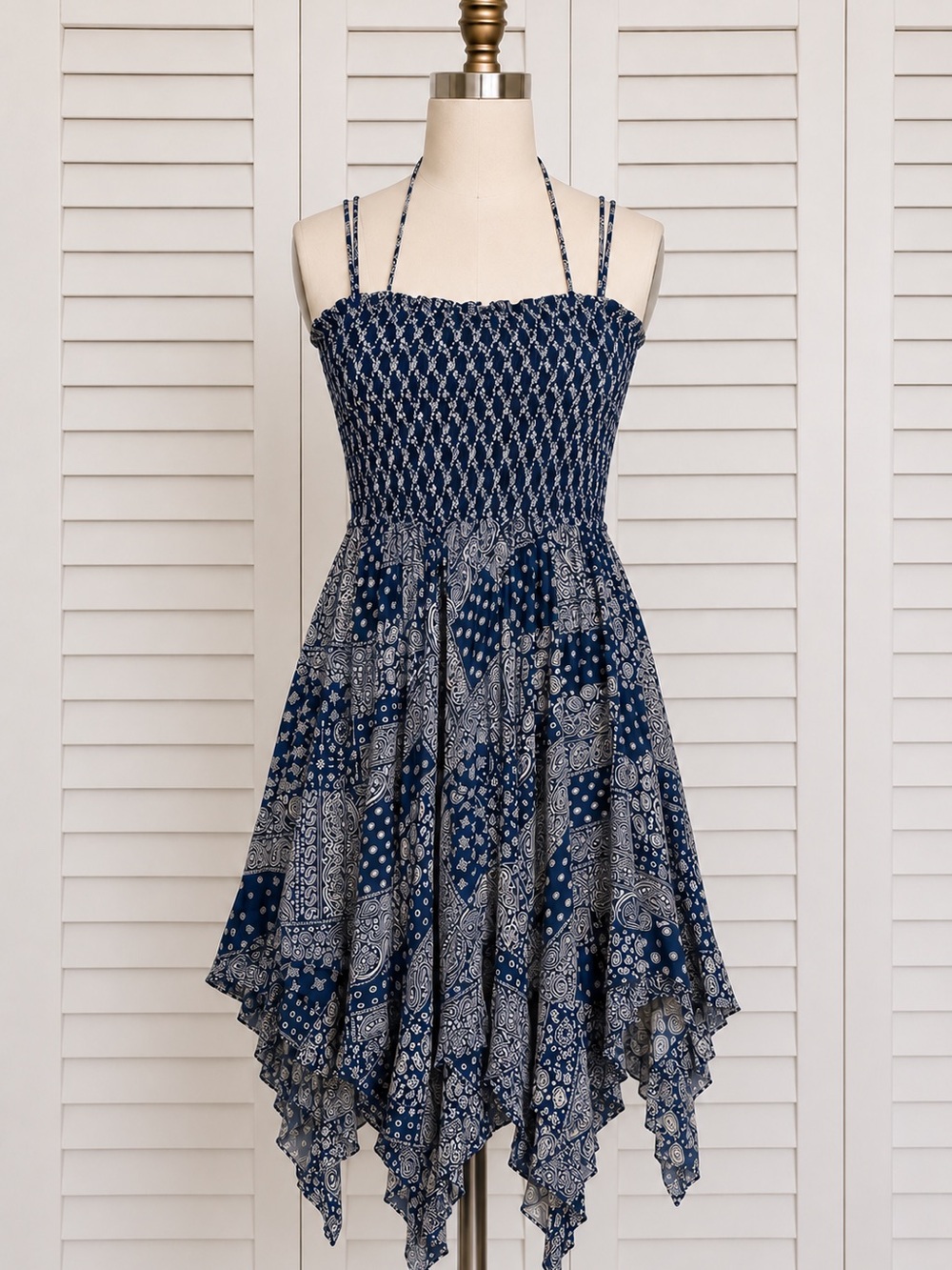 Navy Bandana-Print Asymmetrical Sundress